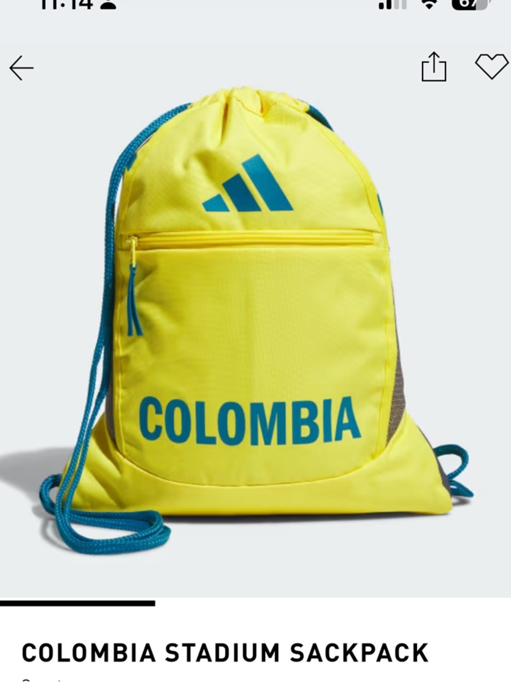 NWTS Adidas Columbia Stadium Sackpack. One size